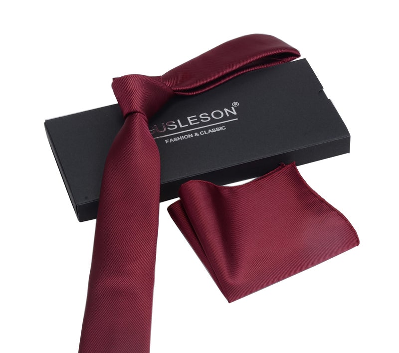 GUSLESON 2.4" Slim Necktie and Handkerchief Set For Men Solid Skinny Tie (0754-11) - Image 2